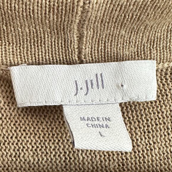 J. JILL | Camel Tan Linen Blend Open Front Raw Cuff Cardigan Sweater | Large - Picture 2 of 7